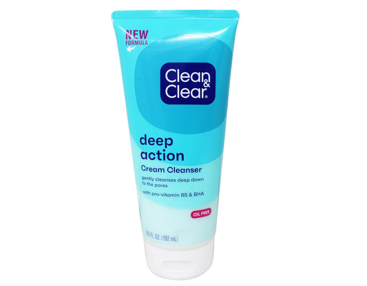 Clean & Clear OilFree Deep Action Cream Facial Cleanser with Salicylic Acid Acne Medication Cooling Face Wash for Deep Pore Cleansing of AcneProne Skin 6.5, 1 Fl Oz